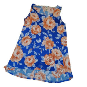 BLUE sleeveless tanktop with leach flowers Large